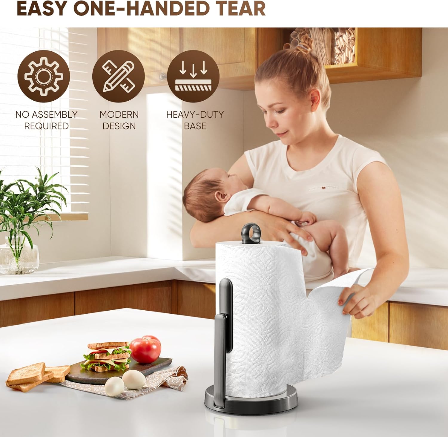 Detalle de theaoo Heavy-Duty Stainless Steel Paper Towel Holder with Tension Arm