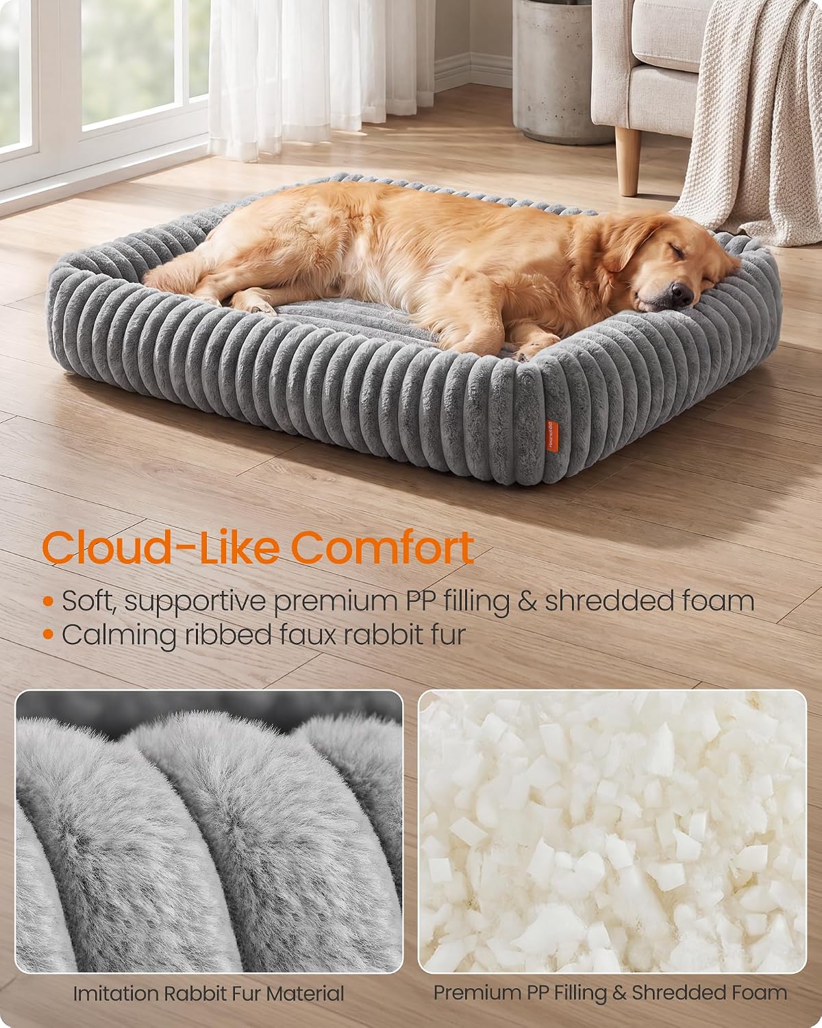 Thumbnail 2 de Feandrea BADDI PGW314GD01 Dog Sofa Bed, Faux Fur, Raised Sides, Dove Grey