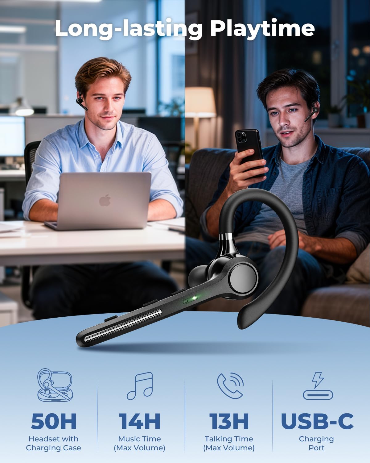 Thumbnail 6 de Ngsod V5.4 Bluetooth Headset 50H Talk Time