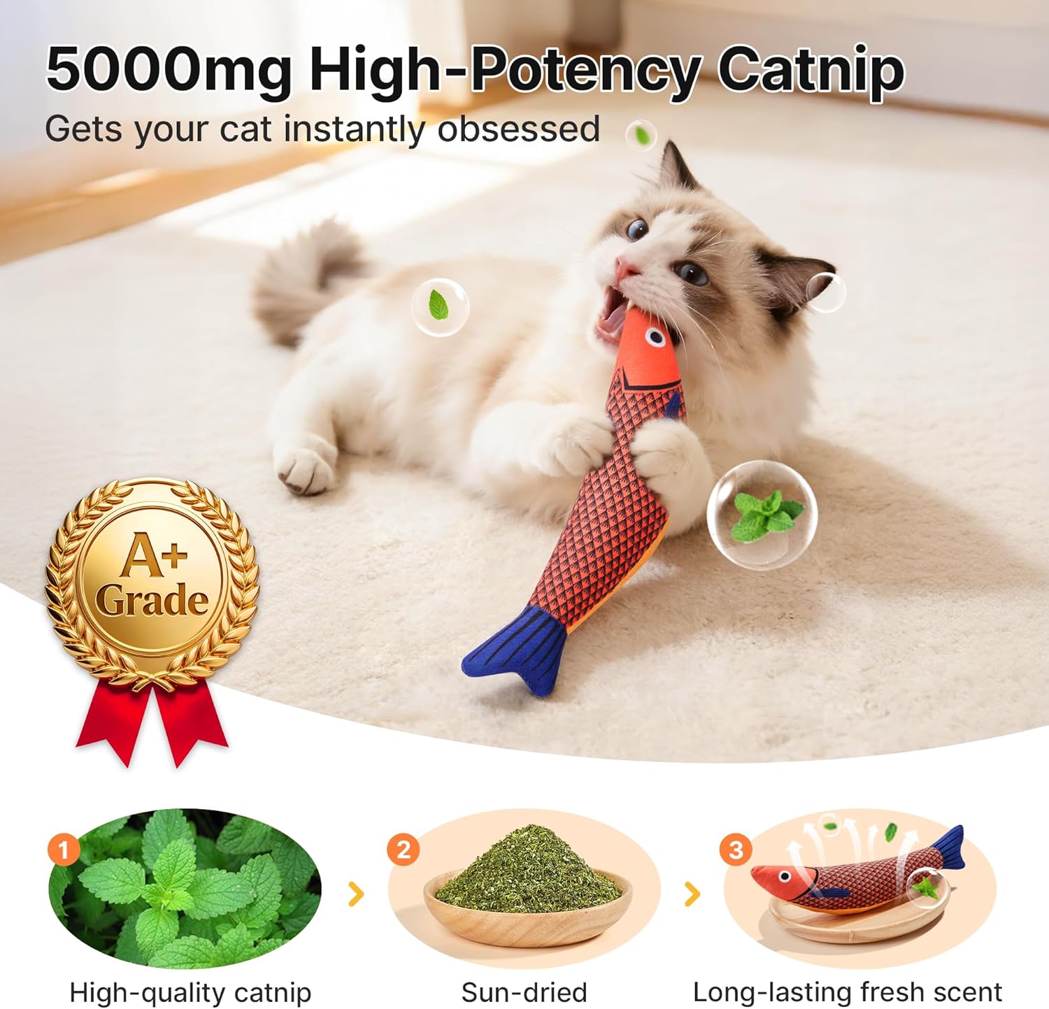 Detalle 2 de Potaroma Cat Toys Saury Fish 9.4 in Cat Toy 🐱