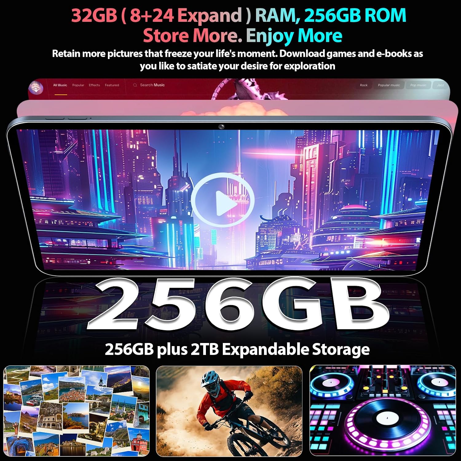 Detalle de 13 Inch Android 16 Tablet with Keyboard (2-in-1) – 32GB RAM + 256GB, up to 2TB Expand, Gemini AI