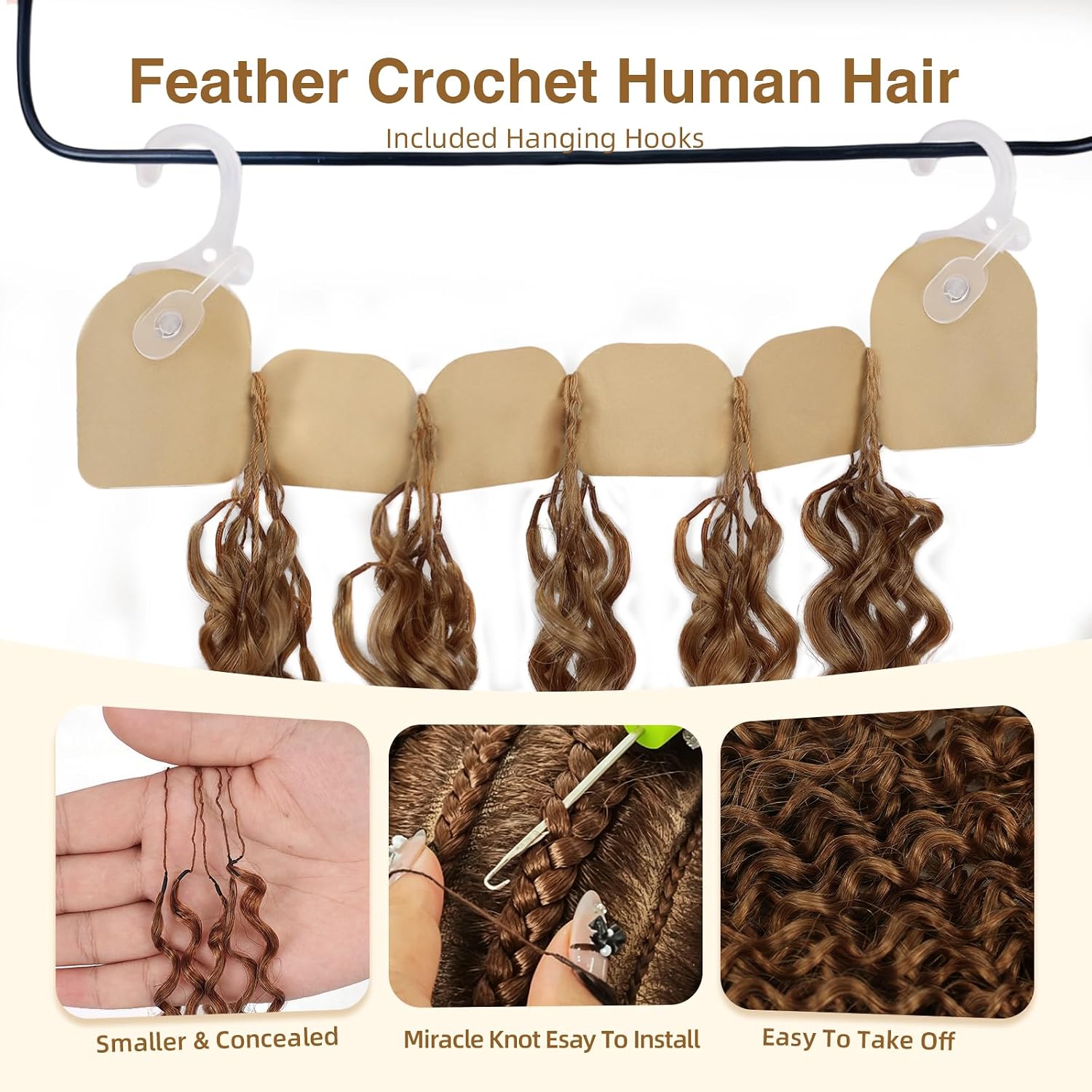 Thumbnail 5 de Human Crochet Hair for Black Women — 18 Inch Water Wave Bundles, Pre-Separated 50 Strands, 60g, Knotless Invisible Miracle Knots