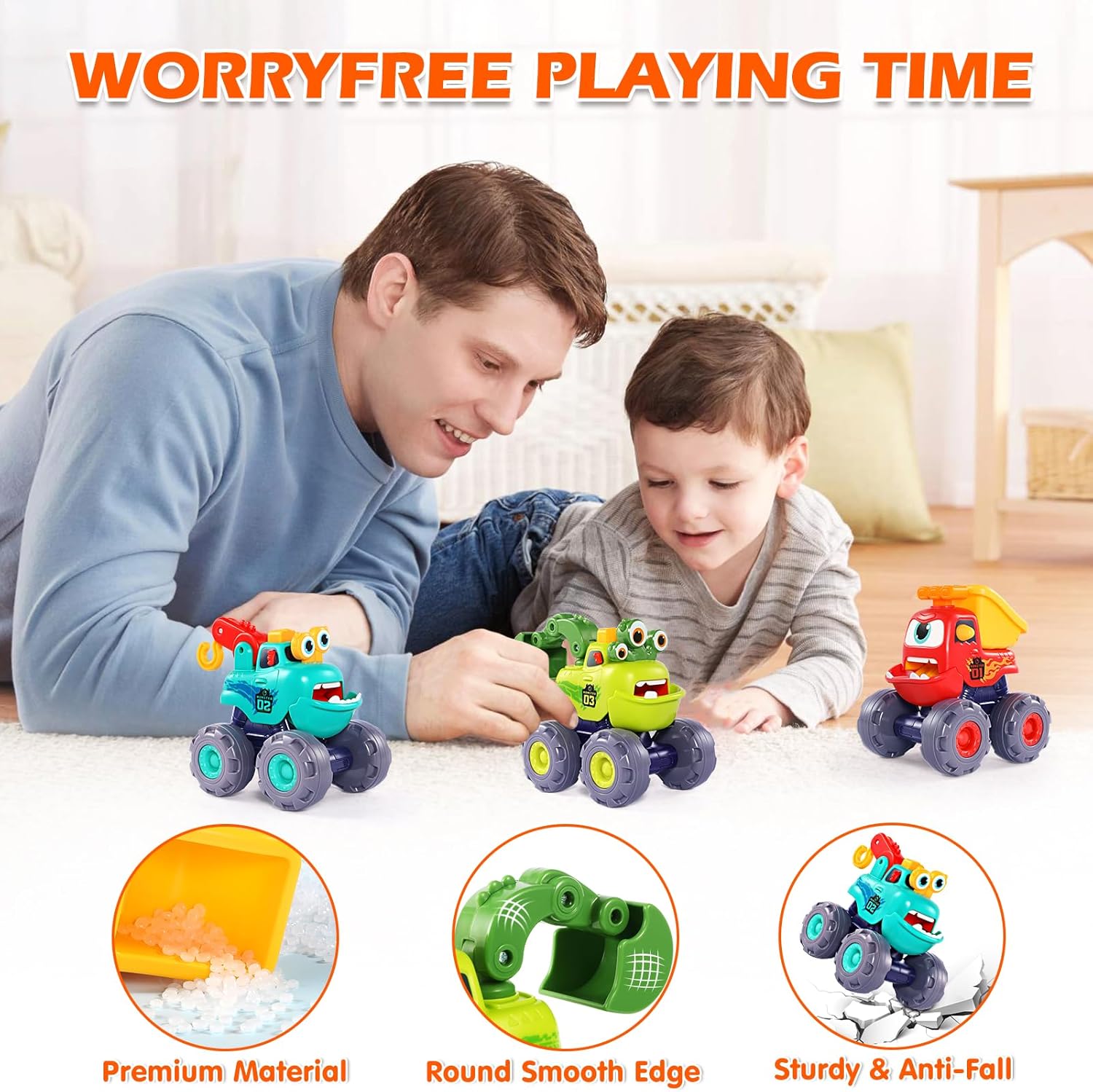 Detalle de OCATO Monster Truck Toys (Pull-Back Construction Vehicles) for Boys Ages 1–3