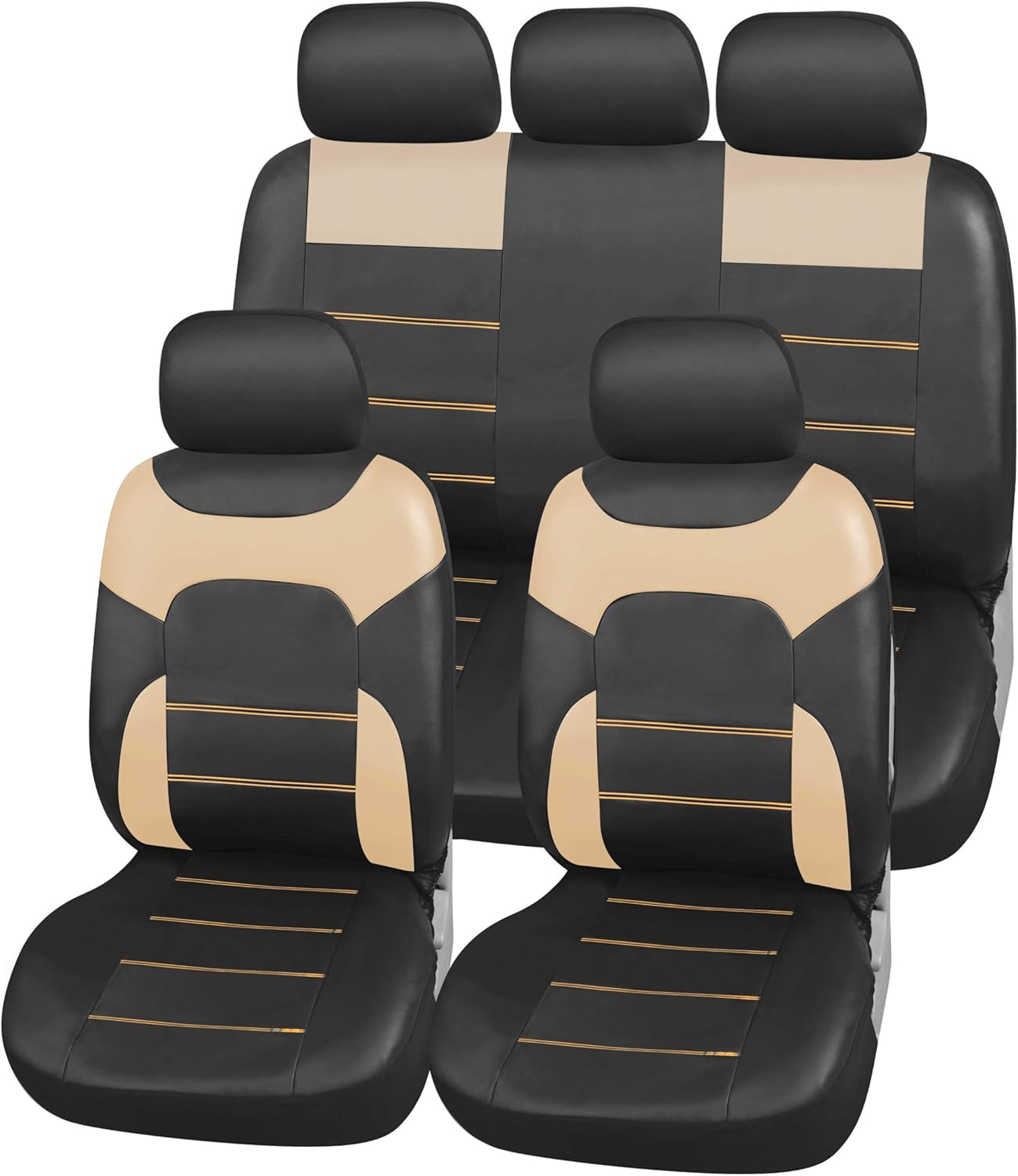 Detalle de Upgrade4cars Coprisedili Auto Universale Ecopelle Beige – Set Completo Anteriore e Posteriore