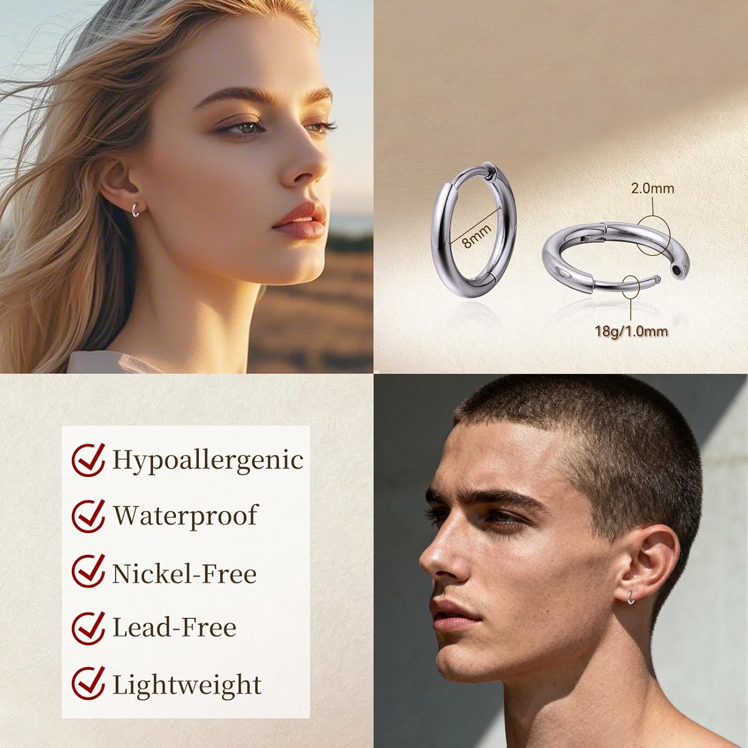 Thumbnail 2 de Limerencia Titan Creolen Ohrringe – hypoallergen, leicht, 8–14 mm