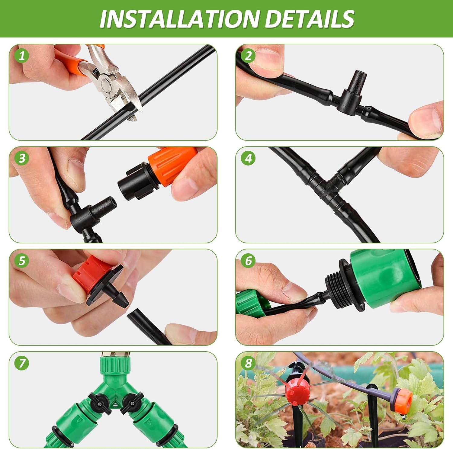 Detalle 2 de LasTool 50M/164FT Drip Irrigation Kit: Automatic Garden Watering System with 1/4" Tubing