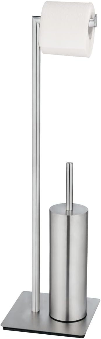 Detalle de WENKO Kit d'accessoires pour WC sur Pied Recco – Porte-brosse et distributeur papier en INOX satiné