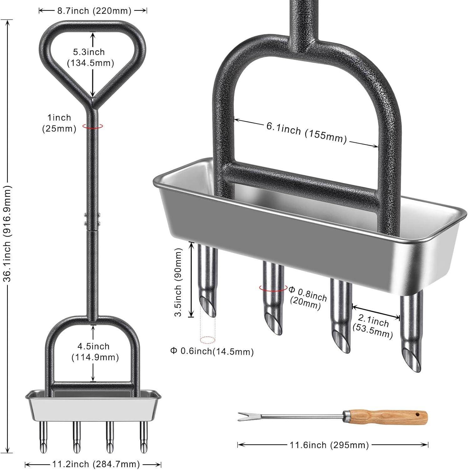 Thumbnail 5 de Dolibest Lawn Core Aerator with Hollow Tines and 4-Prong Triangle Handle