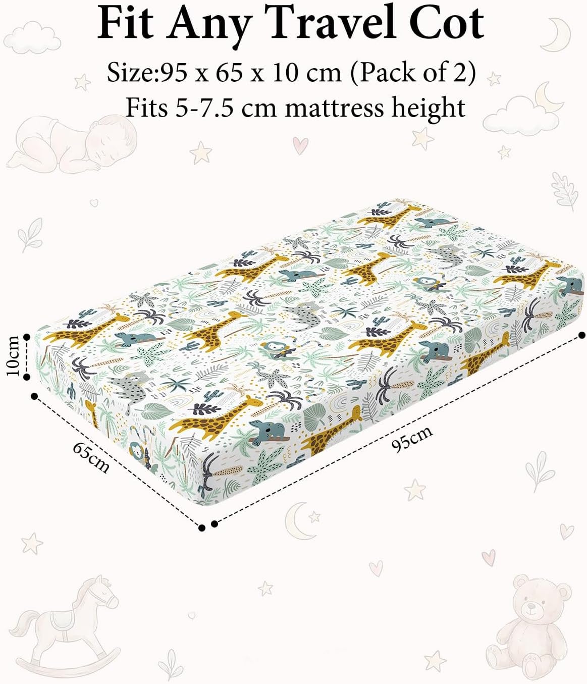 Thumbnail 2 de Yoofoss Travel Cot Sheets 95x65cm