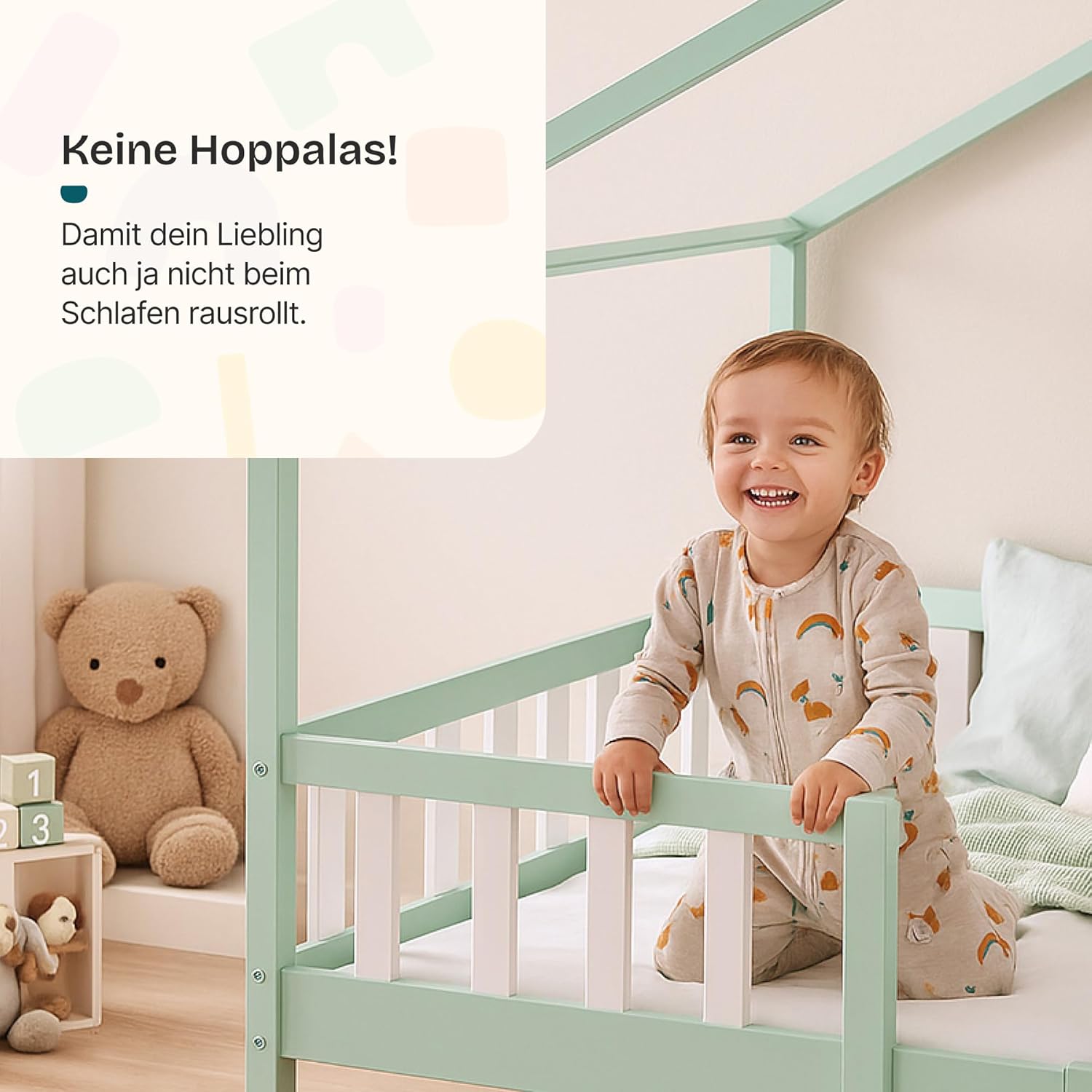 Thumbnail 5 de [en.casa] Kinderbett Treviolo Hausbett 120 x 200 cm Mintgrün – sicher, stabil und gemütlich