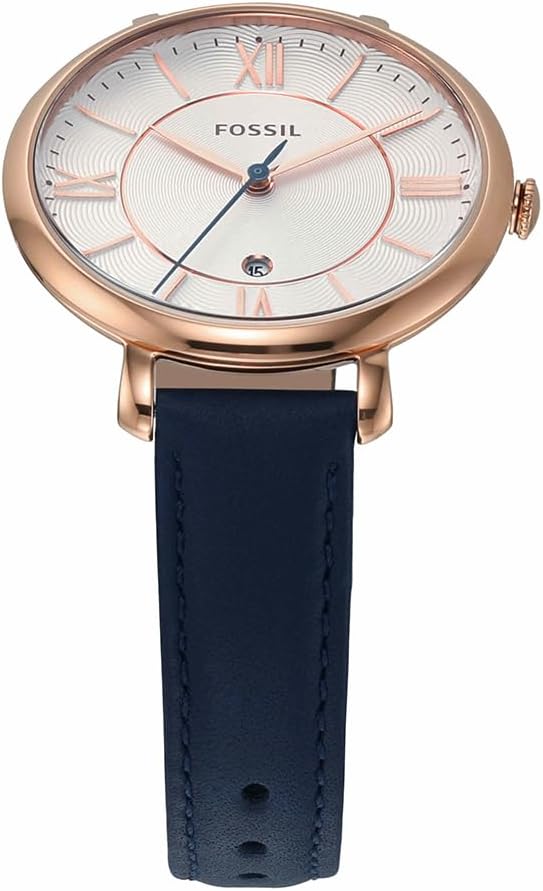 Detalle de Fossil Jacqueline Damenarmbanduhr – Quarz, 36 mm Gehäuse, blaues Lederband