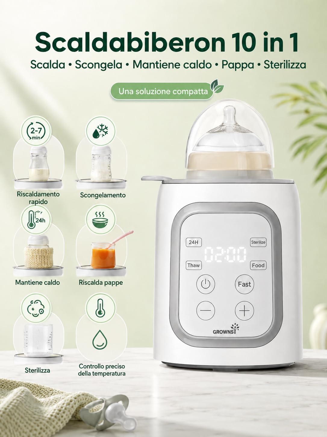 Thumbnail 1 de Grownsy Scaldabiberon per Bambini 10-in-1 con sterilizzatore e timer