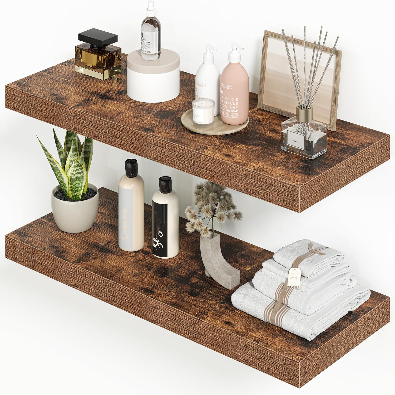Detalle de Heimlove Floating Shelves for Wall, Set of 2, 24-Inch Rustic Brown