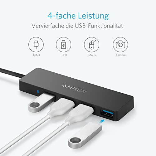 Detalle de Anker Ultra Slim 4-Port USB 3.0 Flacher Datenhub – kompakt, zuverlässig, bis zu 5 Gbps