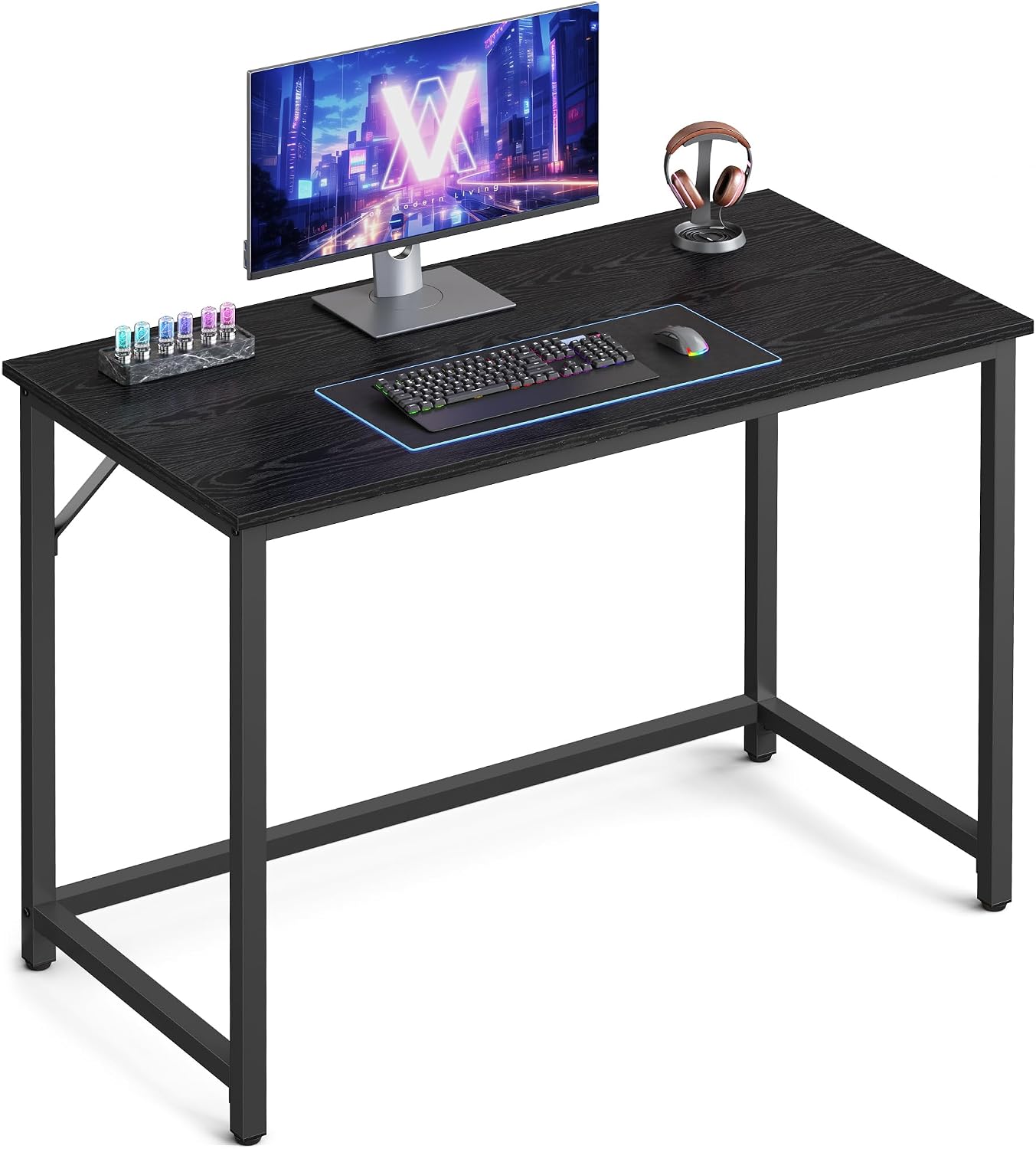 Detalle de VASAGLE Computertisch LWD041K01 (100 x 50 x 76 cm) in Kamelbraun/Schwarz – stabiler Bürotisch fürs Arbeitszimmer