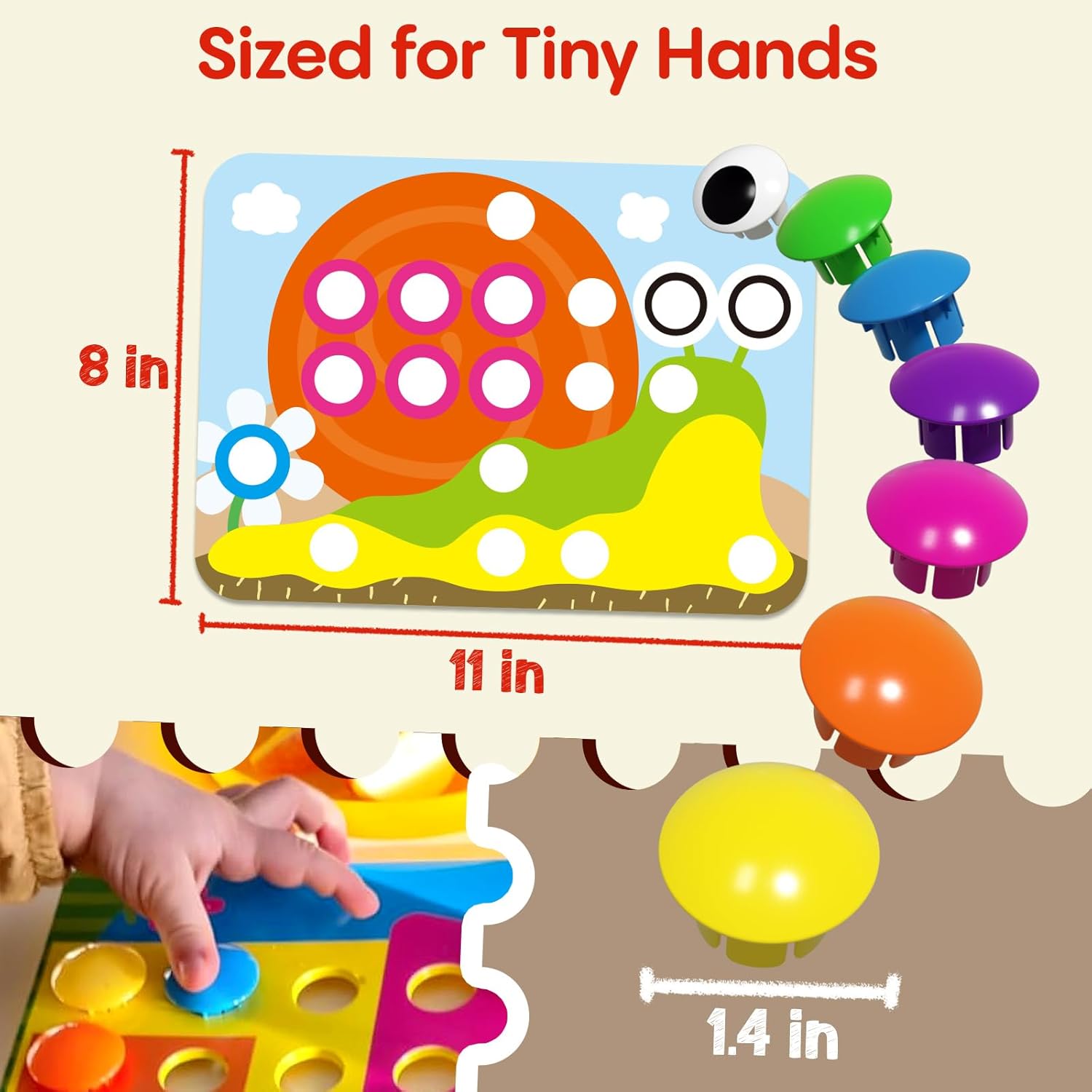 Detalle 2 de AMOSTING Button Art Toy – Educational Color Matching Mosaic Pegboard for Kids 3+