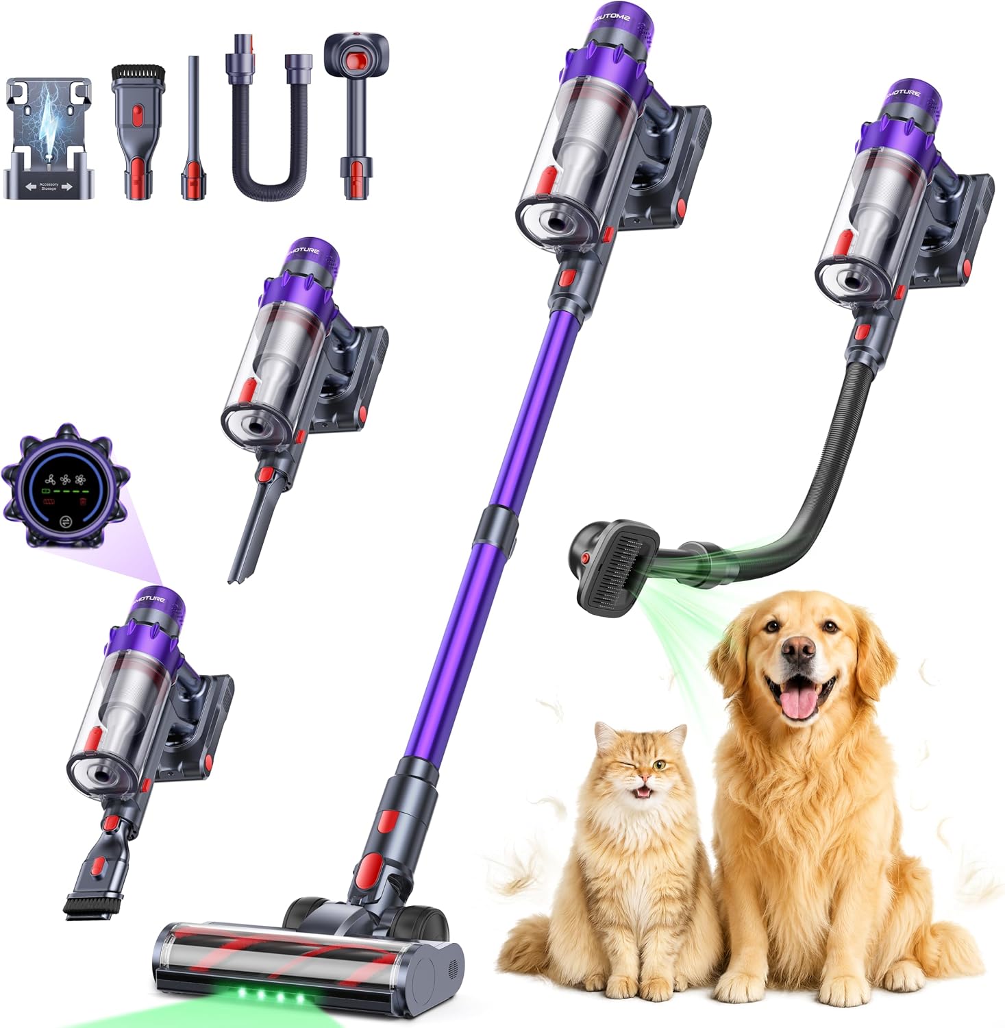 Detalle de SMOTURE VAC02 Cordless Stick Vacuum with 55KPa Suction, Pet Brush & LED Screen