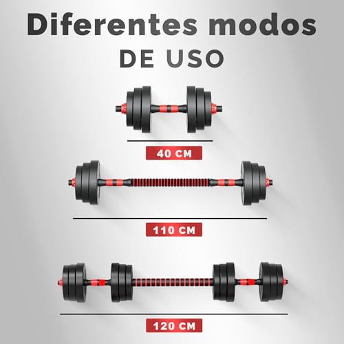 Detalle de JUPPLIES Juego de Mancuernas Ajustables 2 en 1 – Kit 20 kg con Barra Recta, Discos Recubiertos y Agarre Antideslizante
