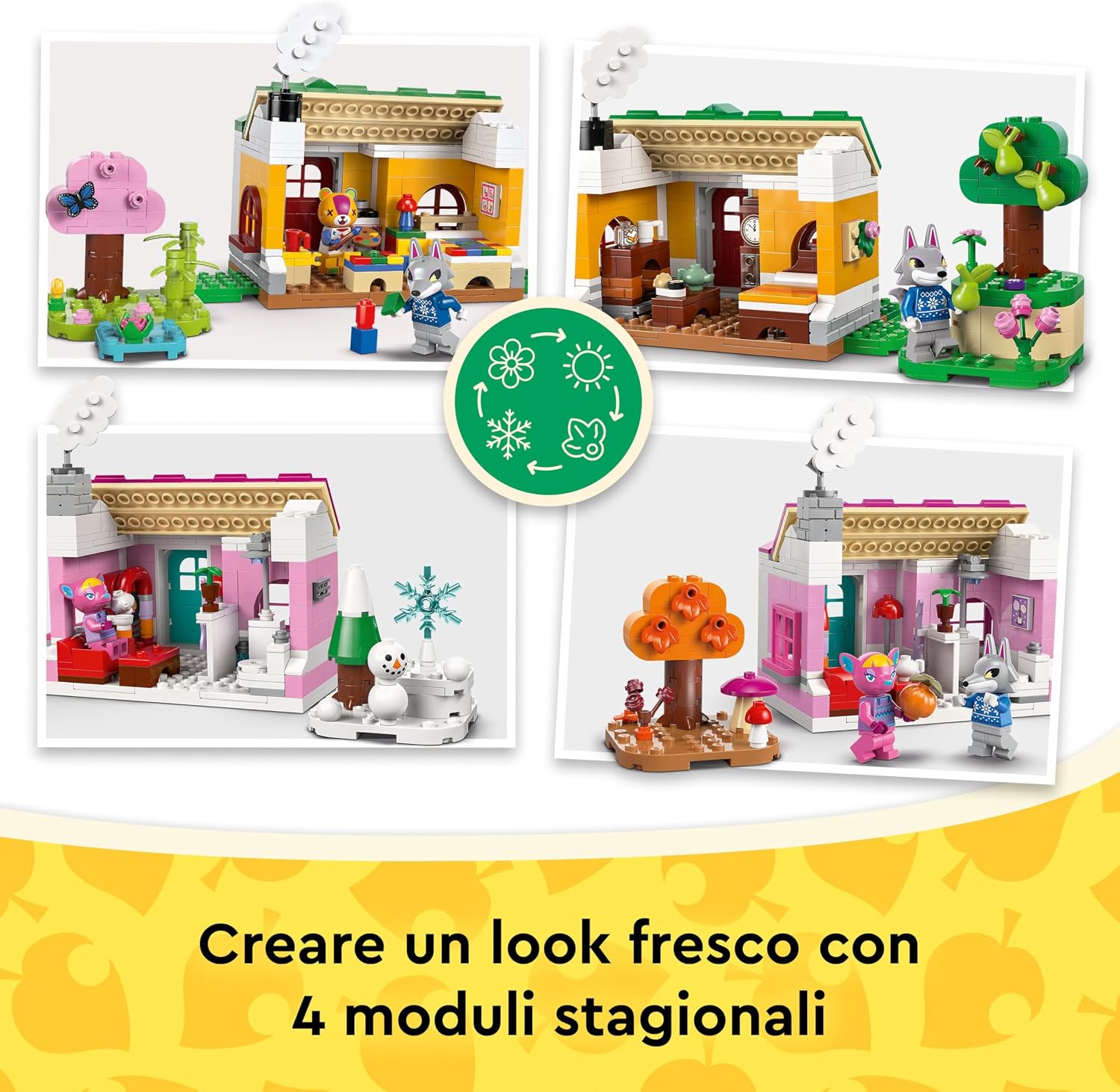 Detalle de LEGO Animal Crossing Case Creative: le Quattro Stagioni 77057 (2 in 1) con minifigure Toppetta, Fuxia e Zanna