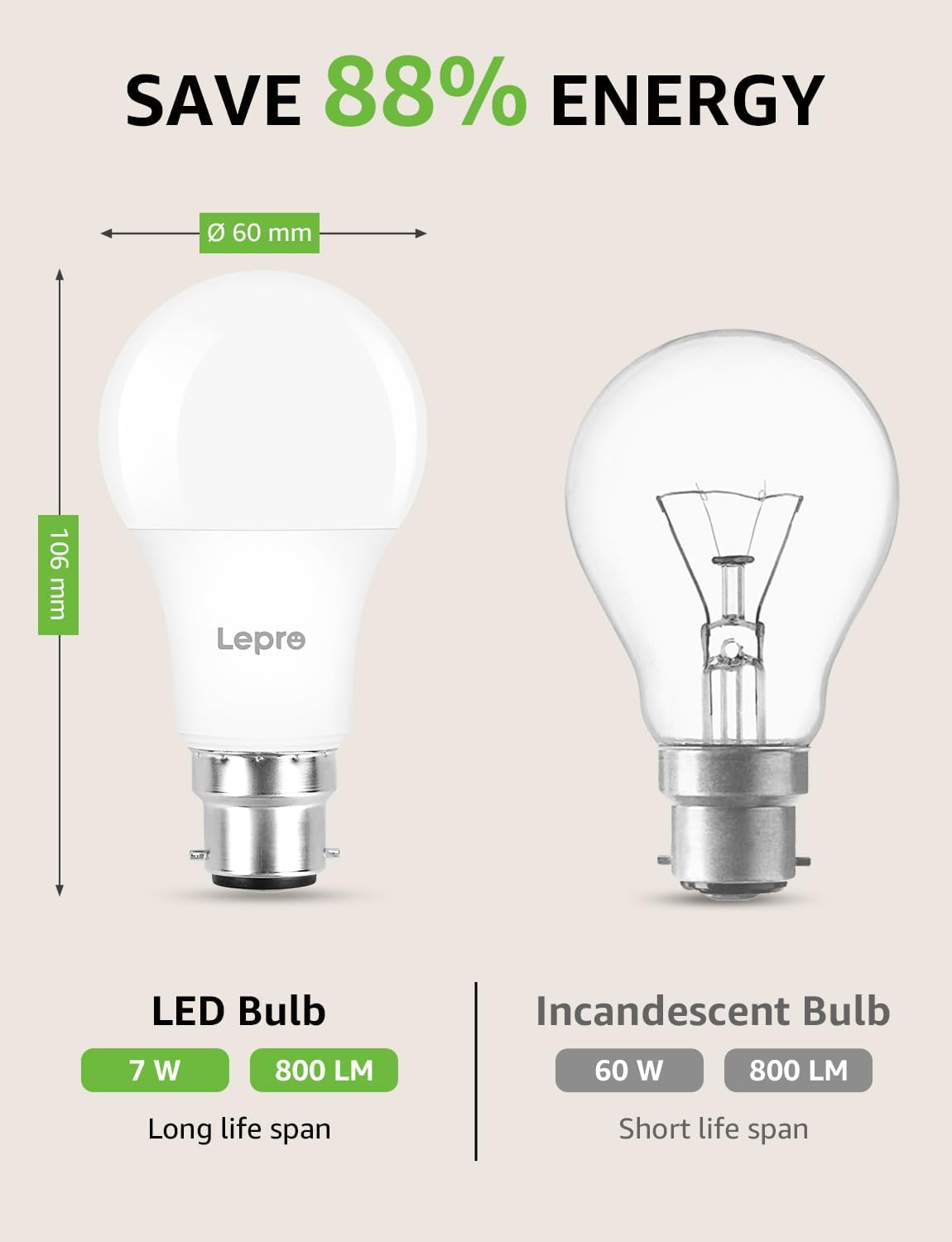Thumbnail 3 de Lepro Dimmable Bayonet Light Bulb 60W Equivalent