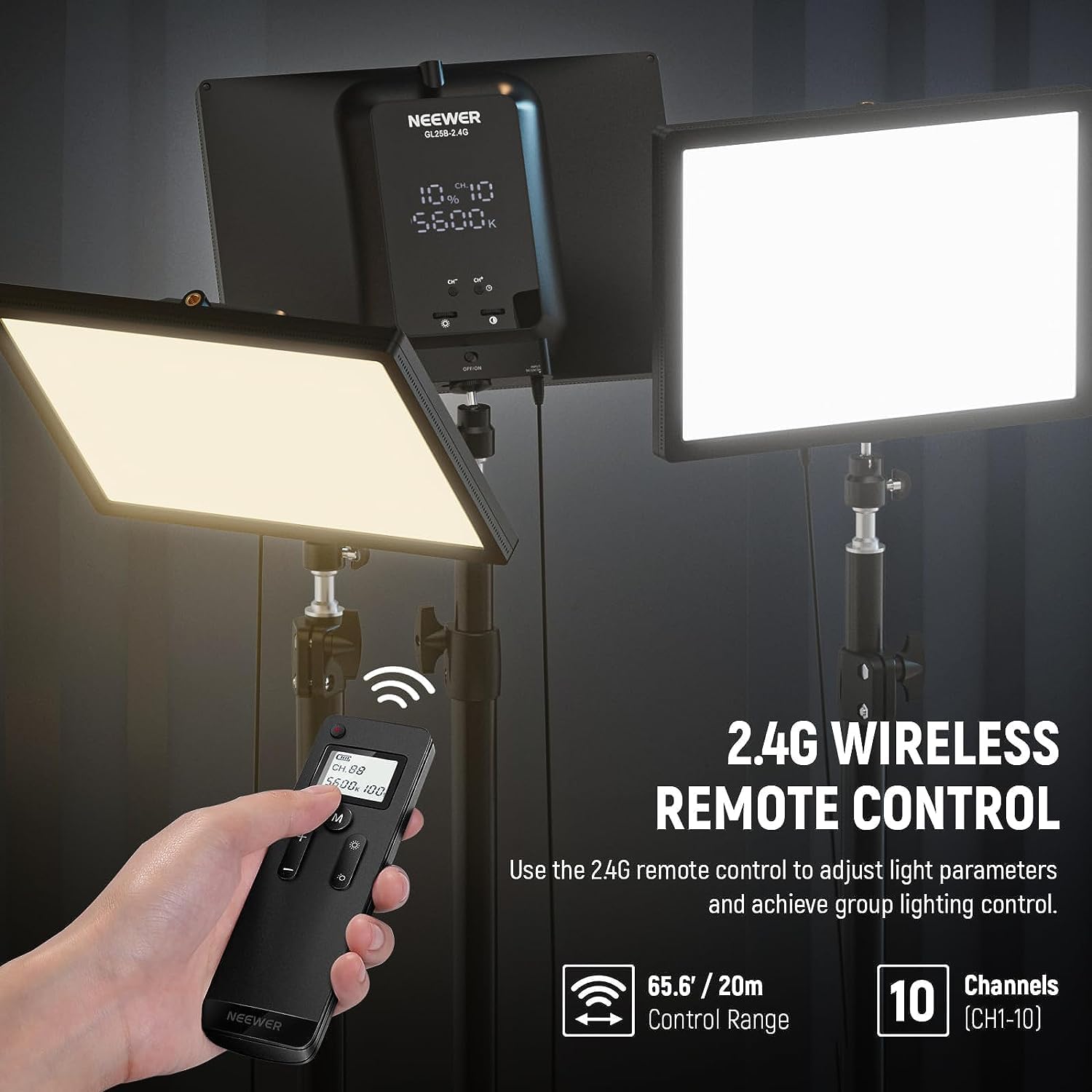 Detalle de NEEWER GL25B 12.9" Streaming Key Light with 2.4G RT100 Remote and App Control