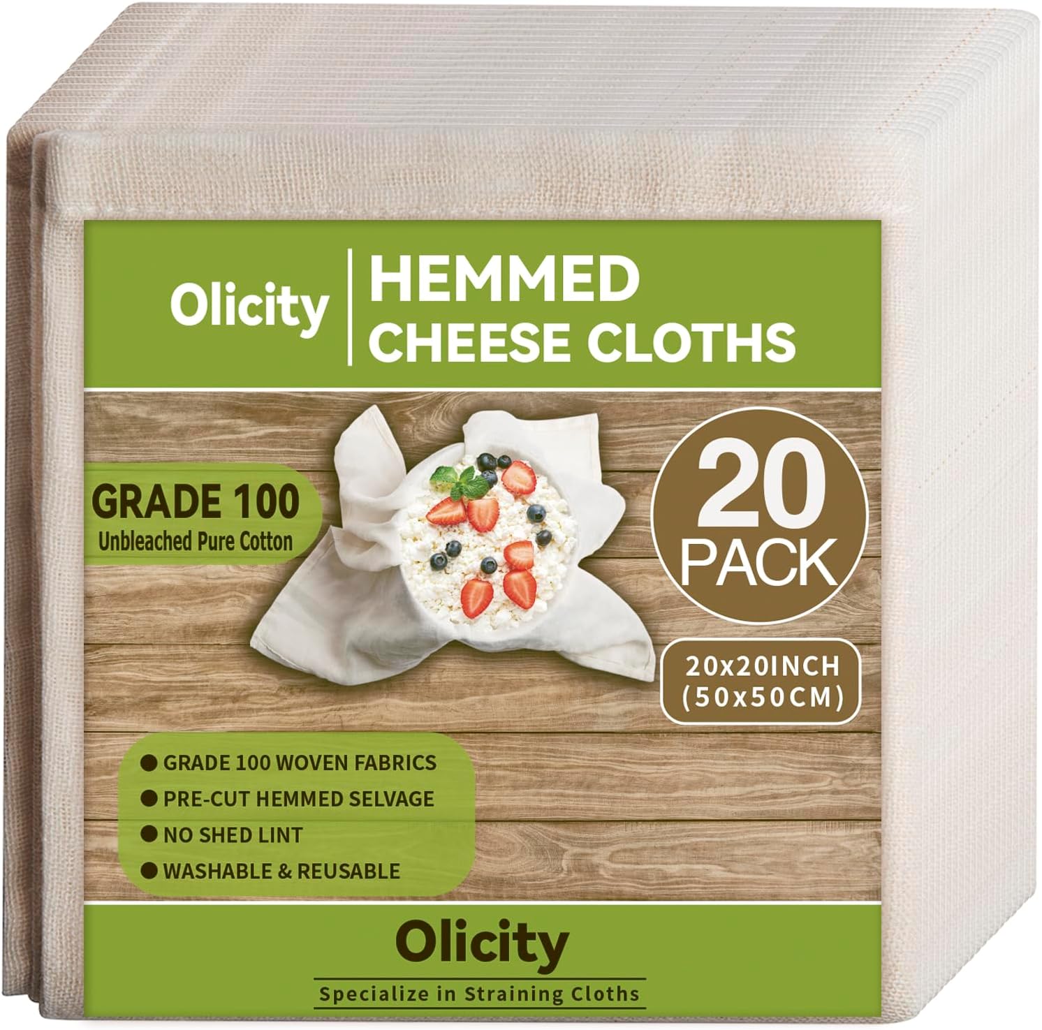 Detalle de Olicity 20-S Cheesecloth, 20-Pack Grade 100 Cotton, 20 x 20 Inch