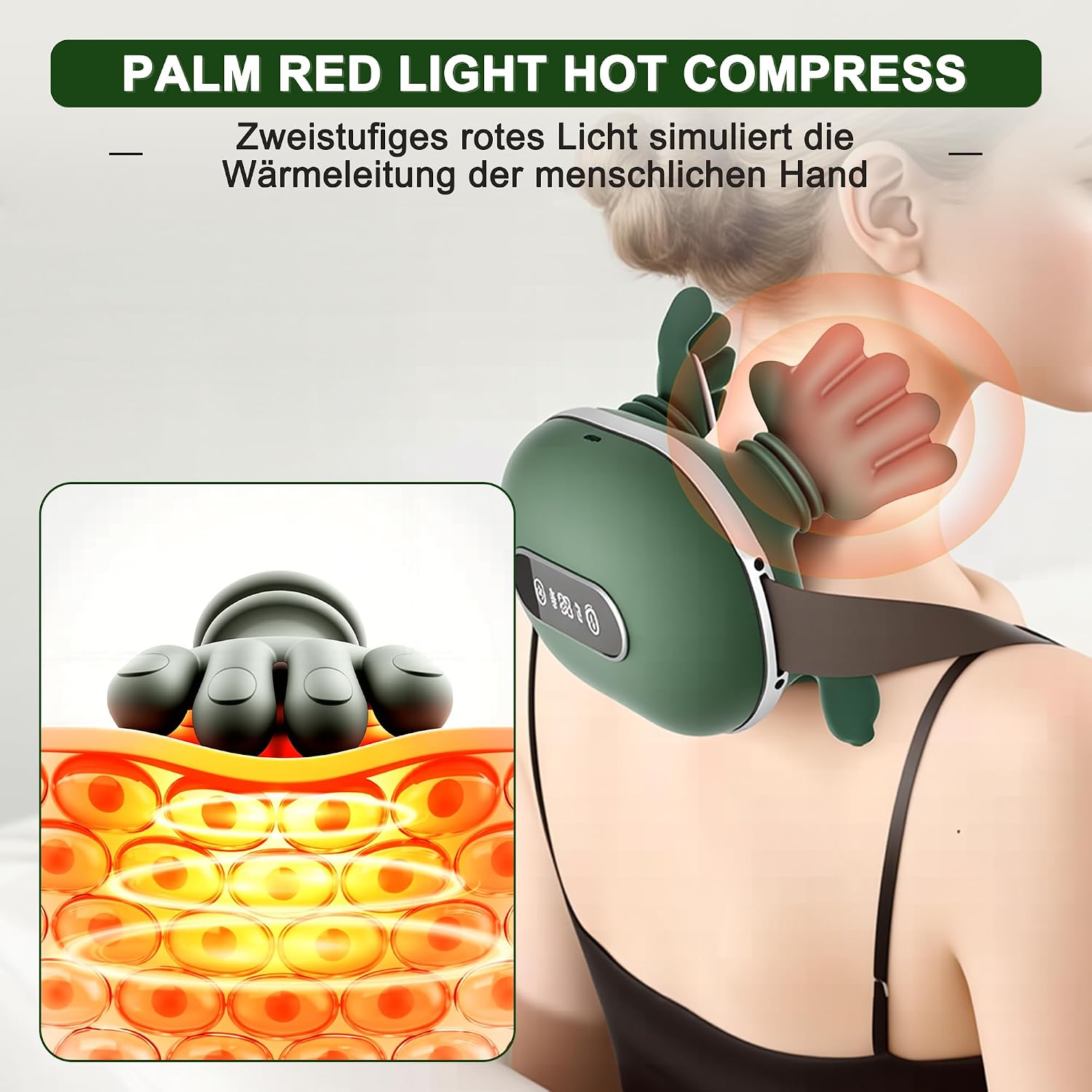 Detalle de Massagegerät 4D Nackenmassagegerät mit Touchscreen-Tasten, 3 Programmen und 2 Heizstufen