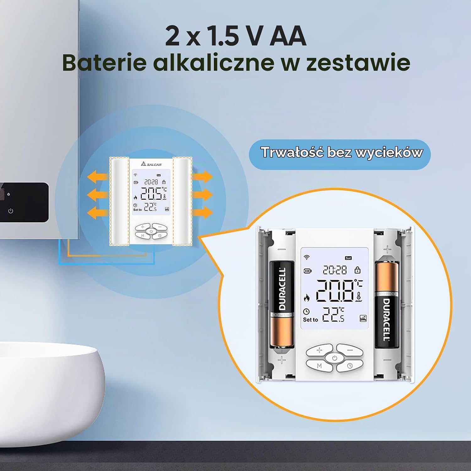 Detalle 1 de SALCAR termostat WiFi do kotła i wodnego ogrzewania podłogowego, Tuya