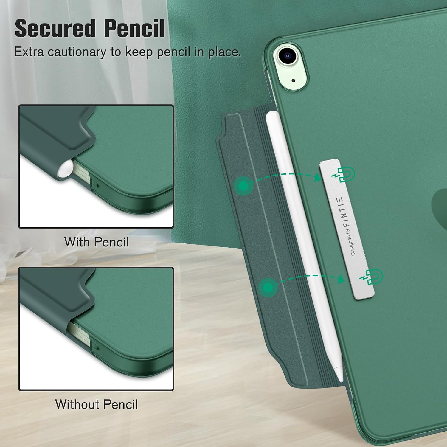 Detalle de Fintie Hülle für iPad Air 11 Zoll (M4/M3/M2, 2026/2025/2024) & iPad Air 5/4 Gen – Dunkelgrün, magnetischer Verschluss