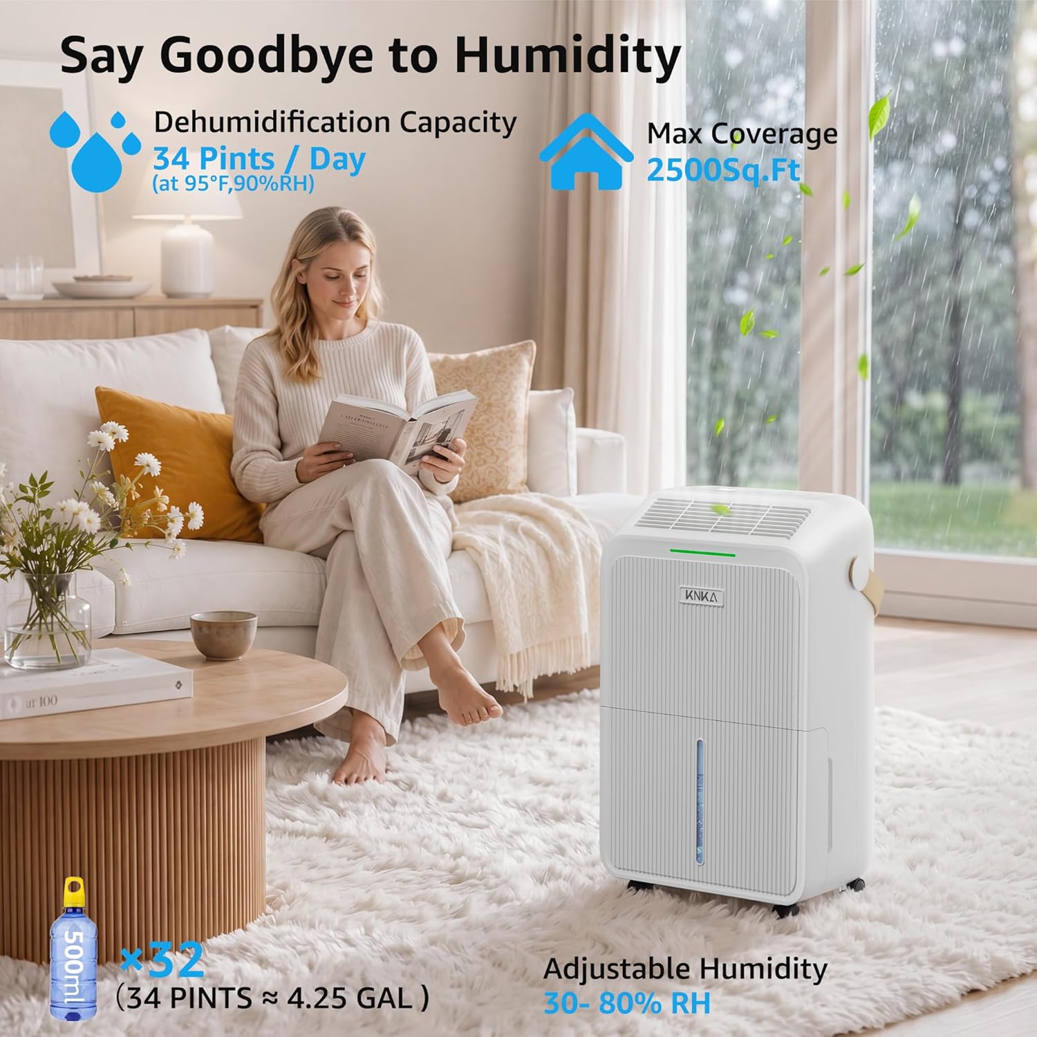 Thumbnail 1 de KNKA PD22SC-12 Dehumidifier, 34 Pints/Day, 2,500 Sq. Ft., Drain Hose
