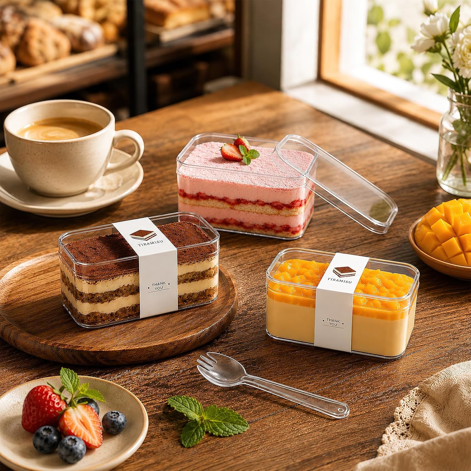 Detalle de Hatrb CPDC-25PACK Clear 8 oz Dessert Cups with Lids and Serving Accessories