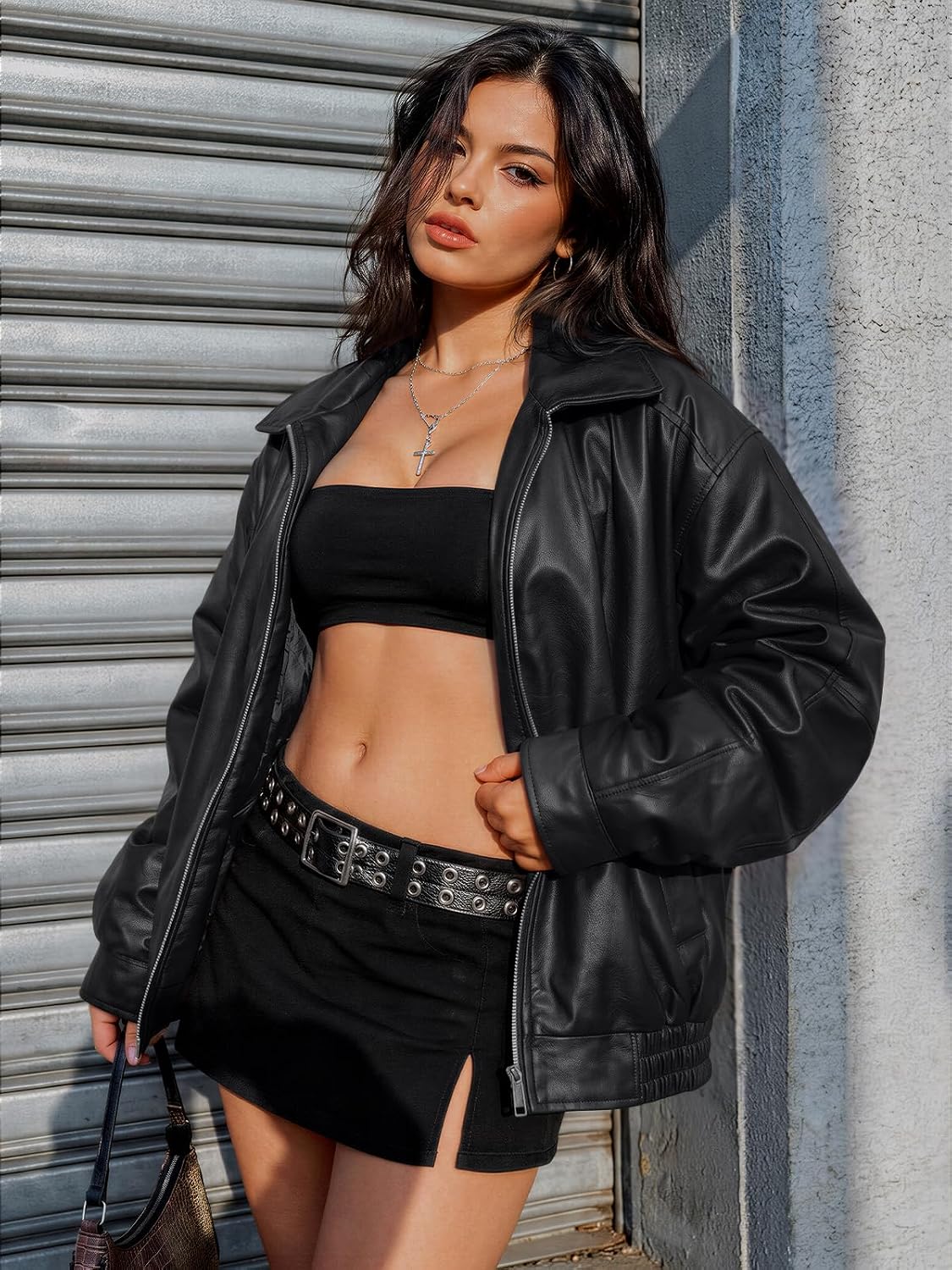 Detalle 2 de AUTOMET Women's Oversized Faux Leather Jacket