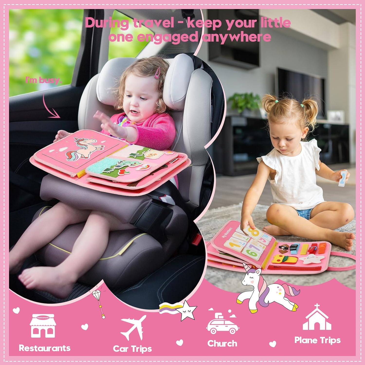 Detalle de Toddler Sensory Busy Board Travel Toy Activity Book (Ages 3–4) for Fine Motor Skills