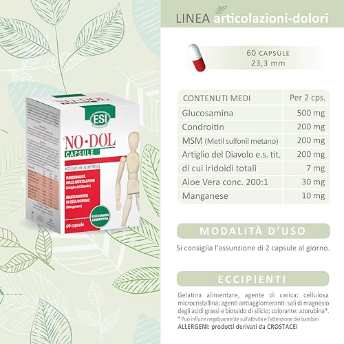 Detalle de No-Dol Capsule ESI 60 Capsule: integratore articulazioni con glucosamina, manganese e Artiglio del Diavolo