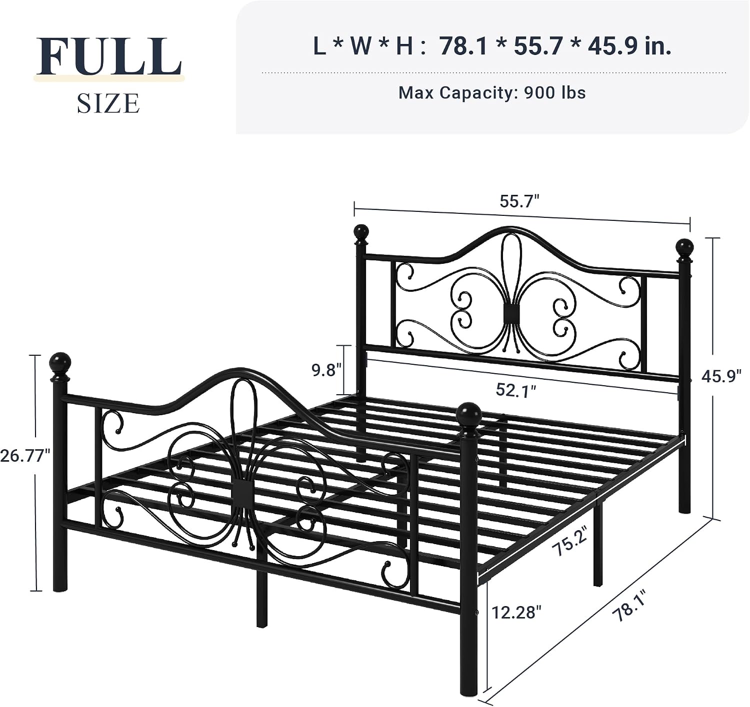 Detalle 2 de Allewie Metal Full Bed Frame