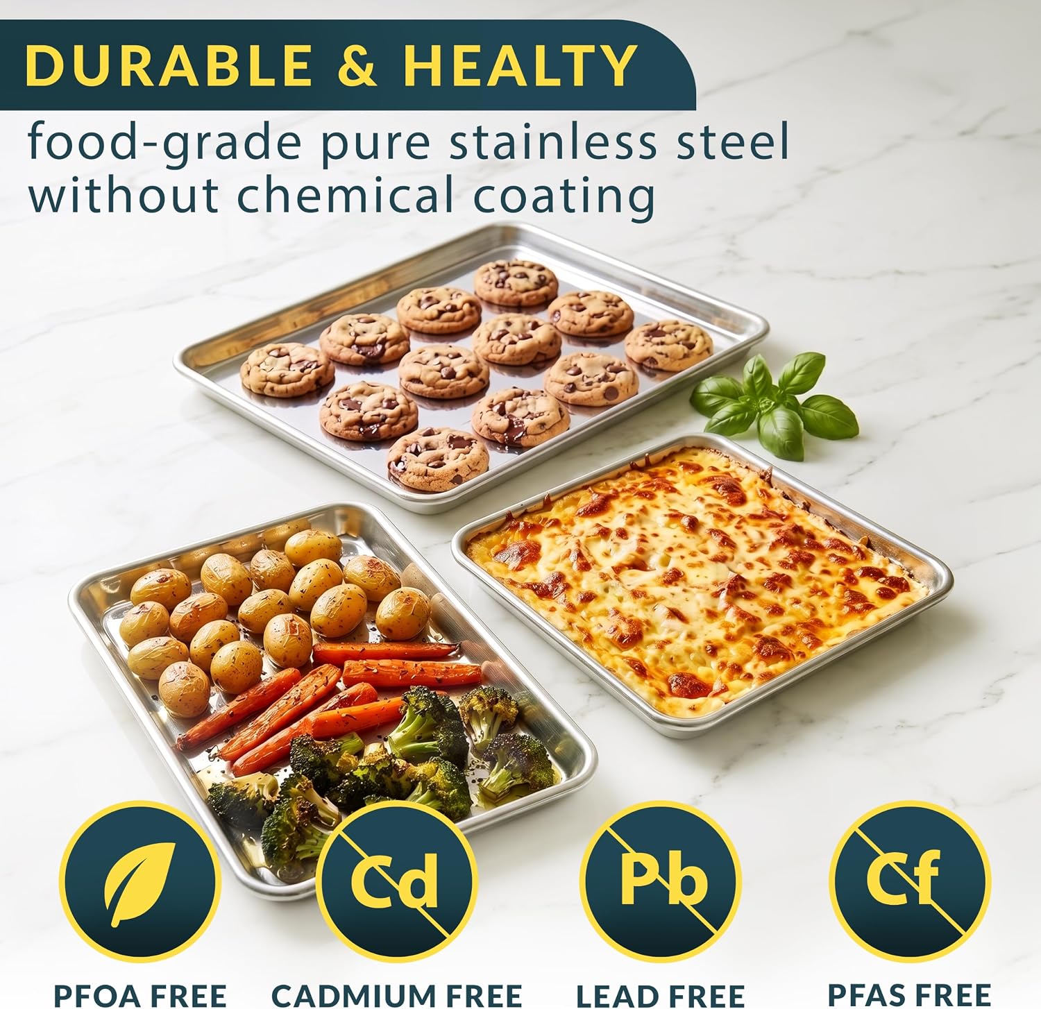 Thumbnail 2 de Baker’s Signature Stainless Steel Cookie Sheet Pan Set (3-Piece) — Mirror Finish, Non-Stick, BPA Free