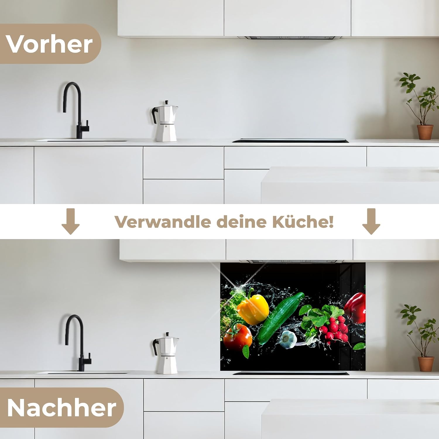 Detalle de KitchenYeah Küchenrückwand selbstklebend 60x80 cm (Spritzschutz, ohne Bohren) – Schwarz mit Glasoptik