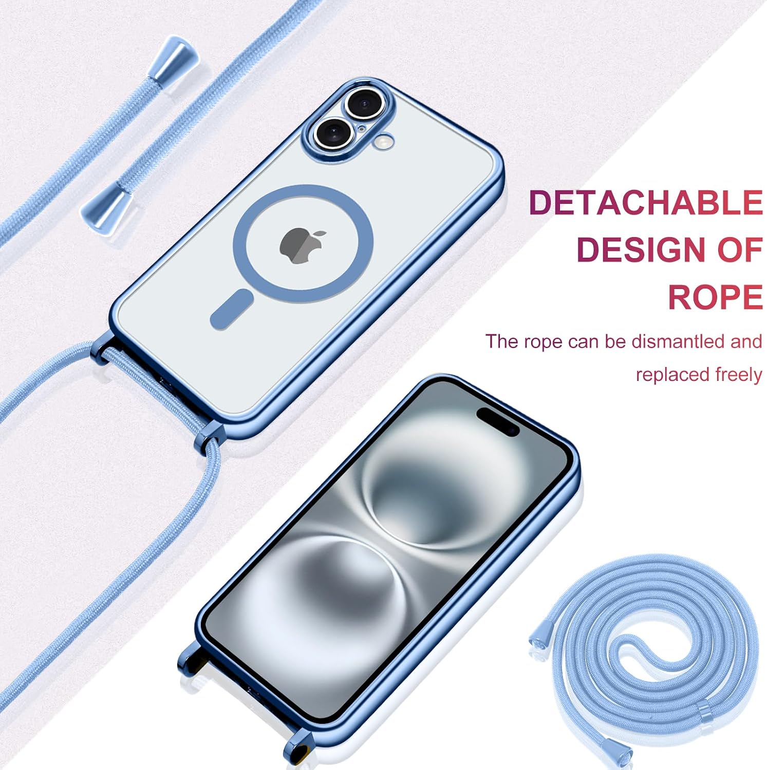 Detalle de Oelrstfe Cover magnetica trasparente con cordino per iPhone 17: protezione, stile e ricarica senza fili