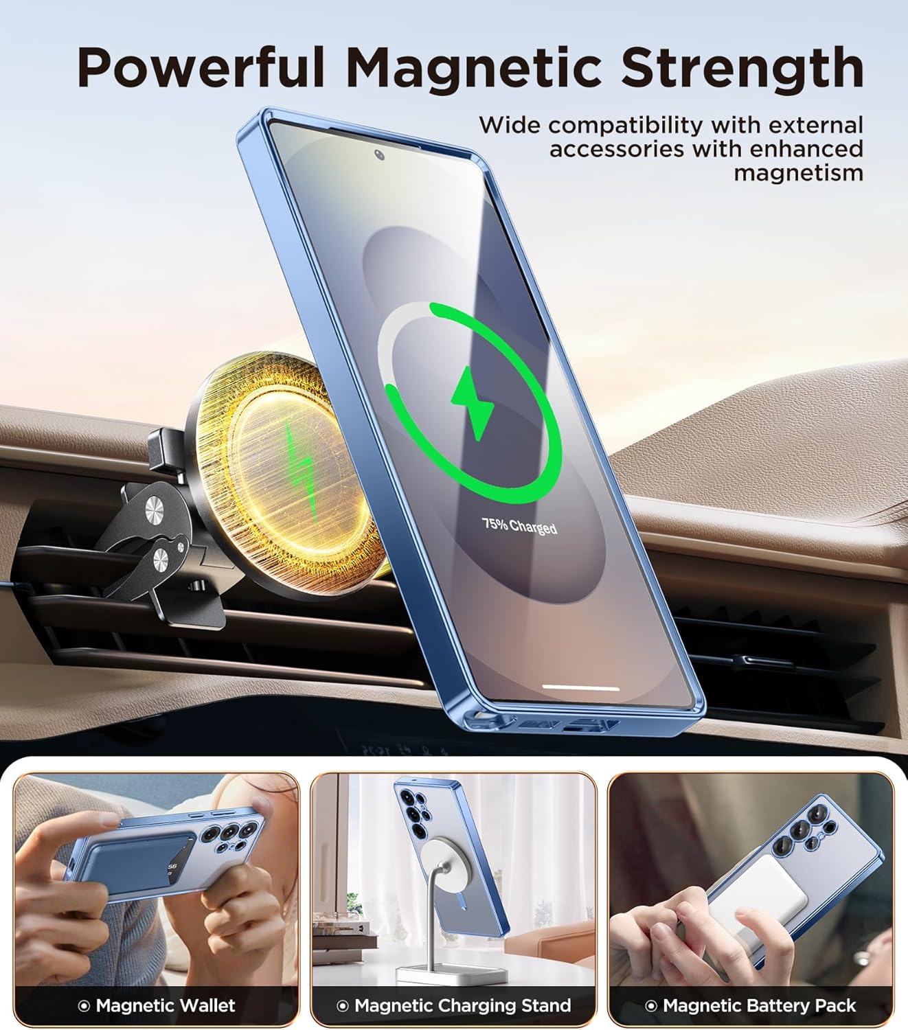 Thumbnail 2 de Magnetic Case for Samsung Galaxy S25 Ultra with Screen Protector – Slim, Mil-Spec Protection in Blue/Clear