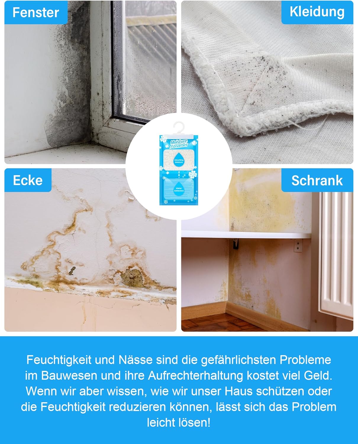 Detalle de OMECO 20 x 230 g Hängender Entfeuchter – Feuchtigkeitsabsorber für Kleiderschrank, Raumlüftung und mehr