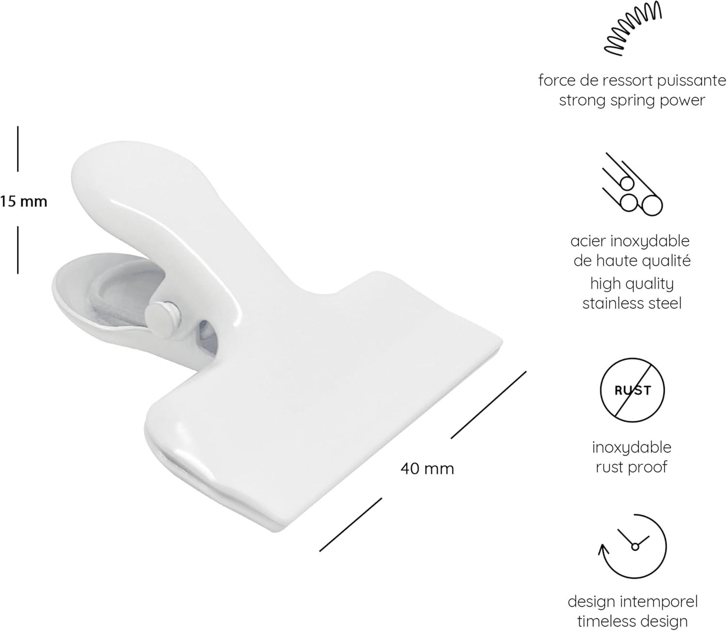 Detalle de heimzeit Pinces de fermeture pour sacs alimentaires en acier inoxydable (blanc) – lot de 12