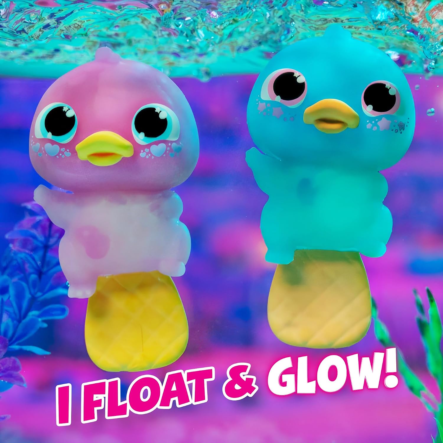 Detalle de Animagic Let's Glo Platypus - Pink | Glowing, Squishy Water Play Toy for Kids Aged 4+