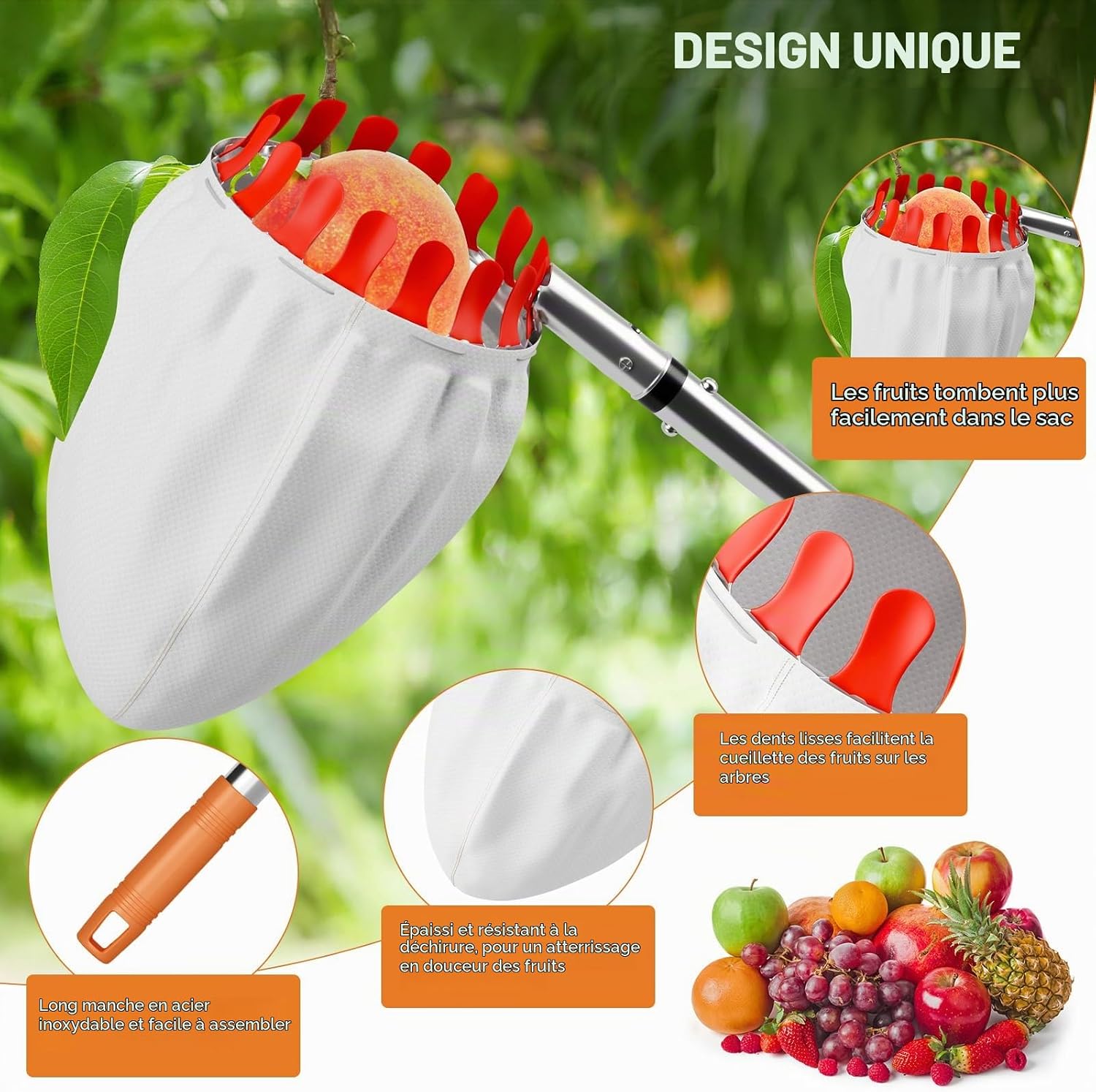 Detalle 2 de Apple Picker telescopische fruitplukker met plukzak van 16 cm en steel tot 4,2 m