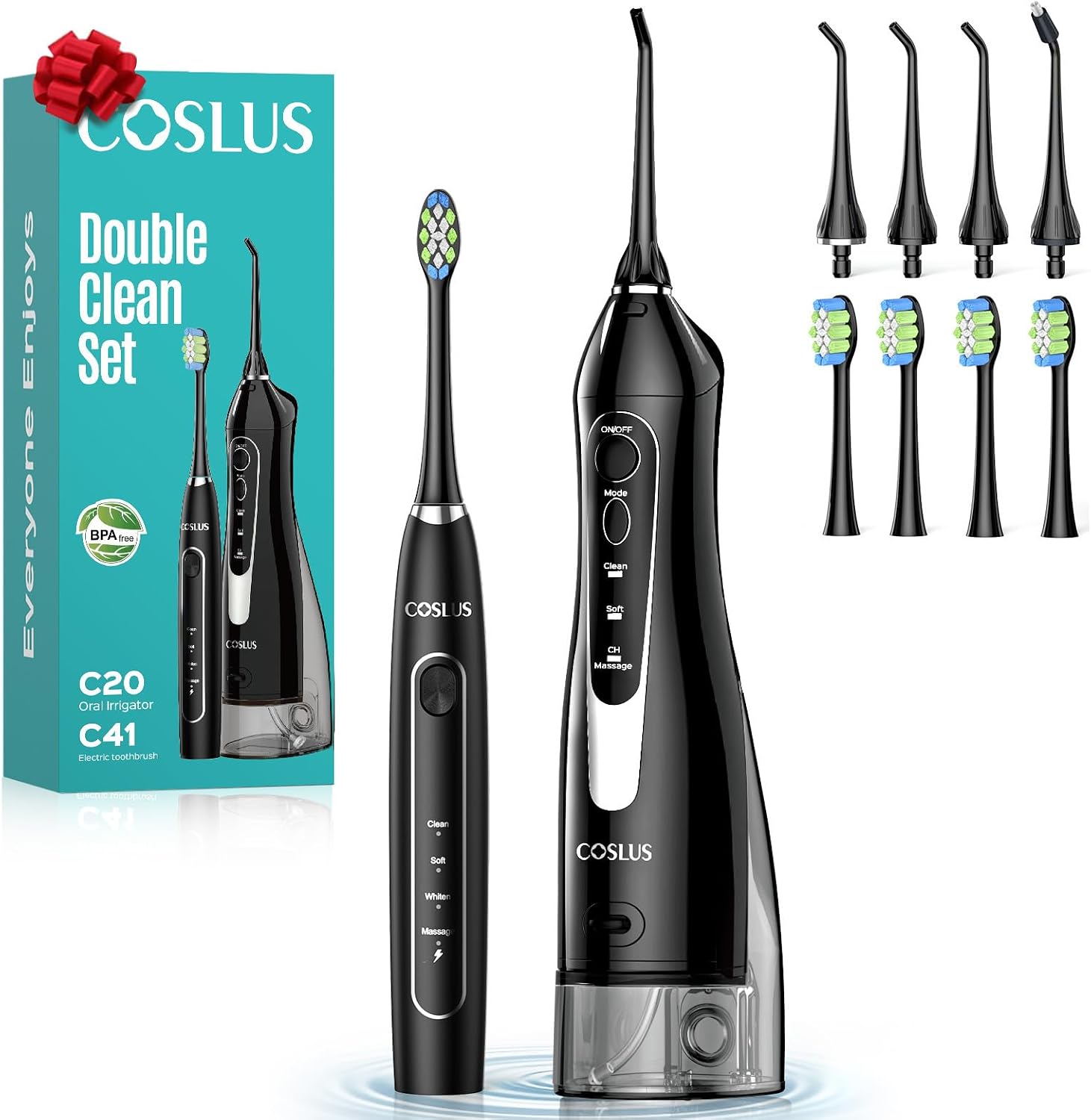 Detalle de COSLUS C20 & C41 2-in-1 Water Flosser and Sonic Toothbrush, IPX7, 300 mL