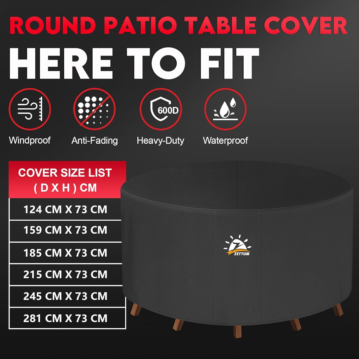 Detalle de Zettum Ø185x73cm Garden Furniture Covers: Waterproof Round Cover for Rattan Sets