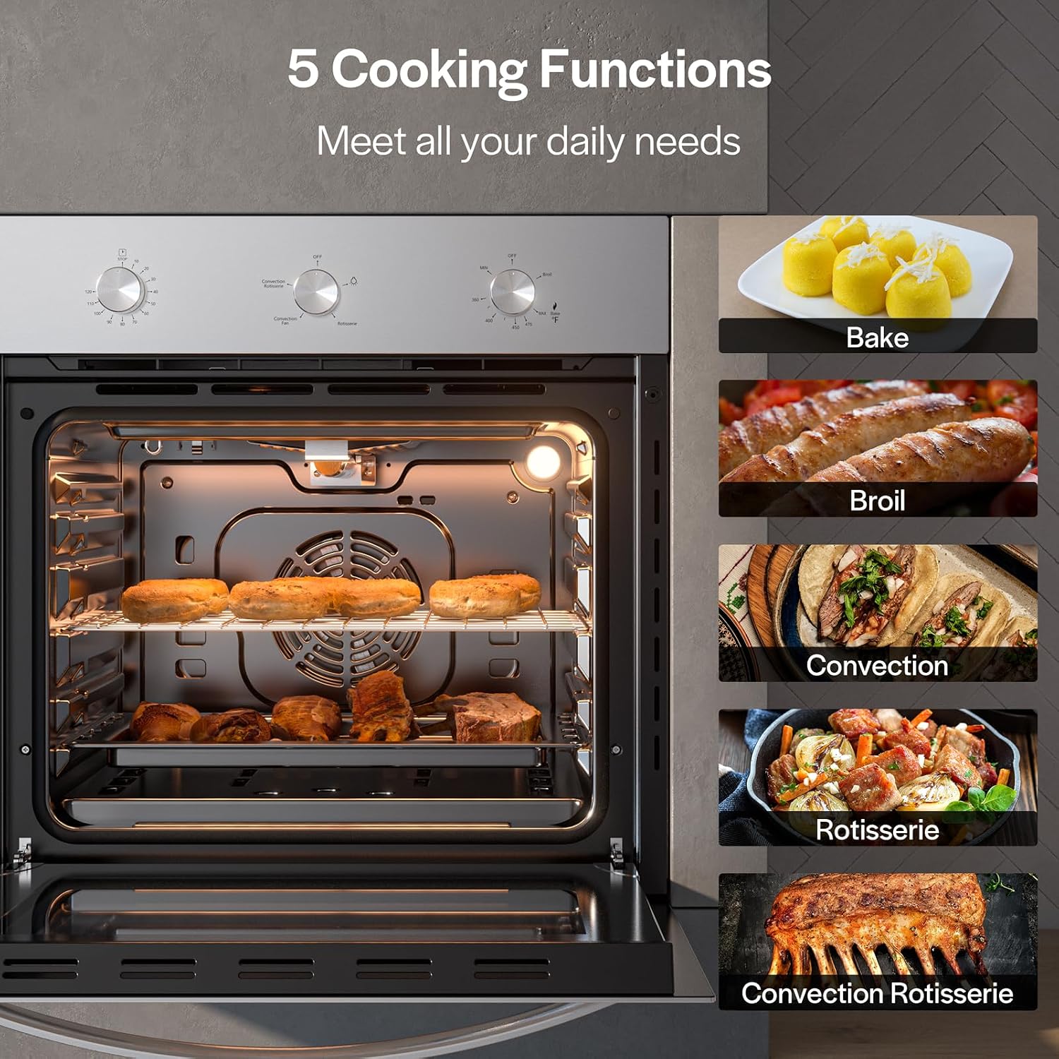 Detalle de Empava EMPV-24WO08 24-Inch Natural Gas Wall Oven with Convection and Rotisserie