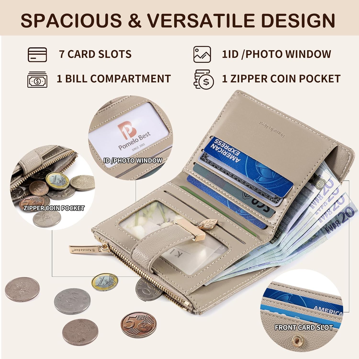 Detalle de Pomelo Best Women's RFID Wallet Compact bi-fold purse