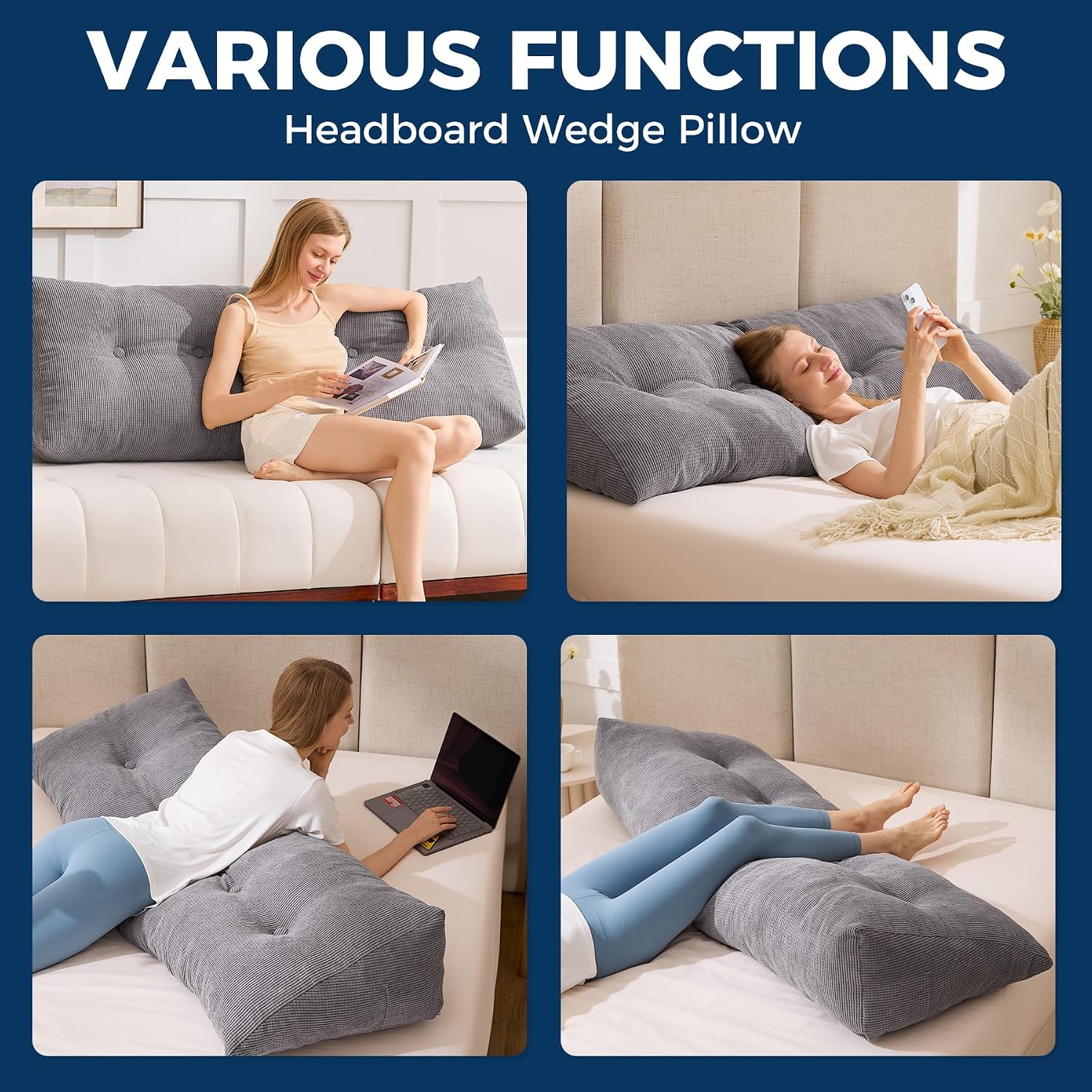 Thumbnail 6 de IASEAHK Headboard Pillow Twin: Triangle Wedge for Reading, Working, and Relaxing
