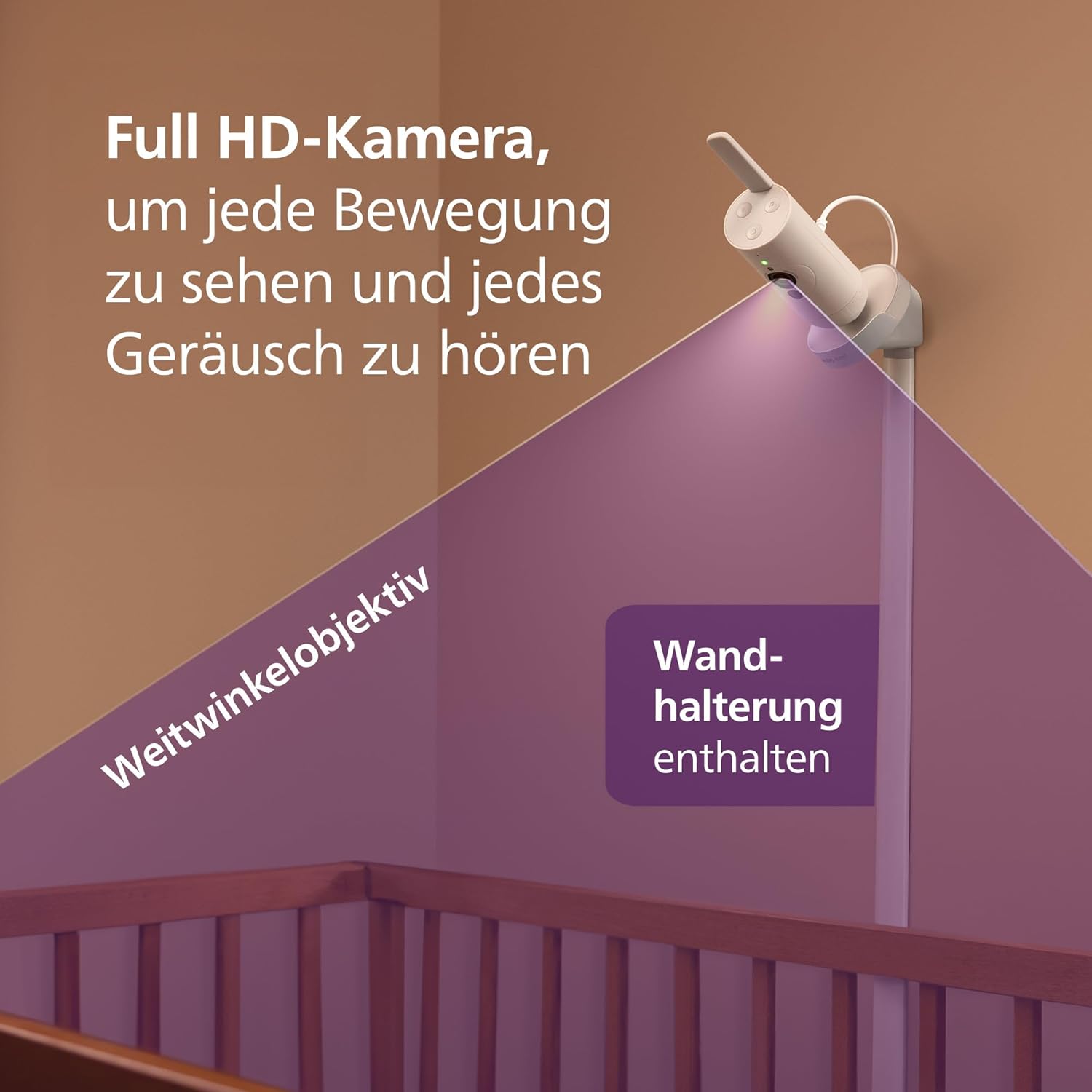 Detalle 2 de PHILIPS Avent Premium Connected Babyphone mit App – 1080p Kamera, KI-Schlaf-/Atemtracking, DEKRA-zertifiziert