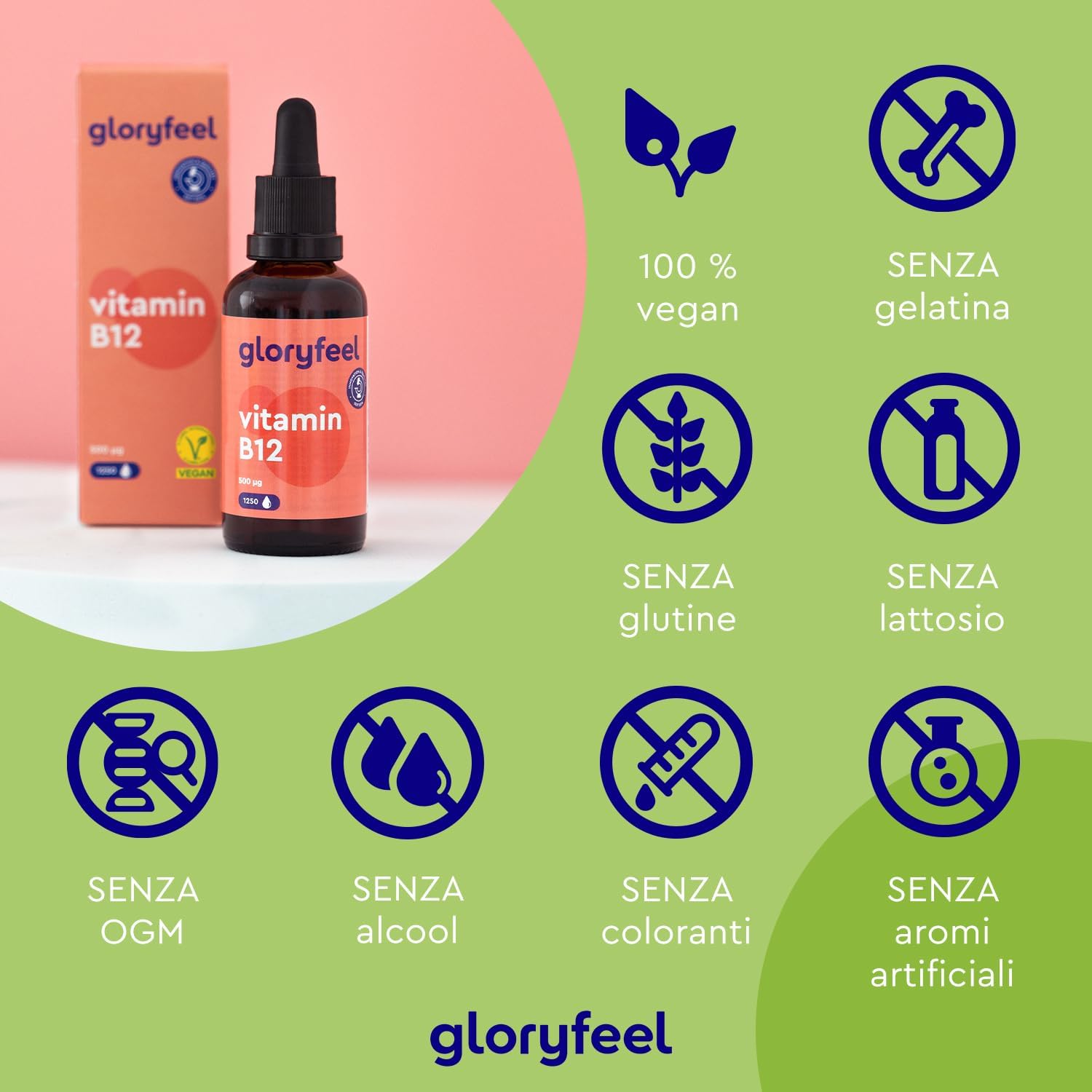 Detalle de Vitamina B12 Gocce 1000 µg al giorno – due forme bioattive (Metilcobalamina e Adenosilcobalamina), vegan